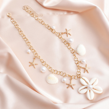 one pair new stylish weave shell pendant pearl alloy adjustable necklace