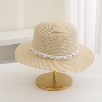 one pc new stylish pearl rhinestone decor beach straw hat 56-58cm