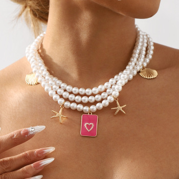 one pc new metal shell decoration faux pearl combi necklace (length:42-50 cm)