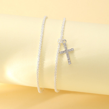 two pcs sets stylish beach rhinestone crosses adjustable anklet (mixed length)
