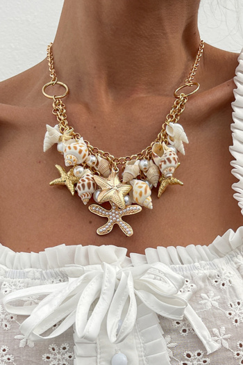 one pc bohemian style faux pearl & conch metal adjustable necklace (length:45+7 cm)