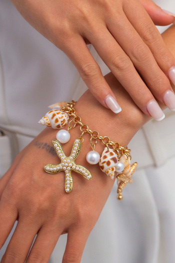 one pc bohemian style faux pearl & conch metal adjustable bracelet (length:16+5 cm)