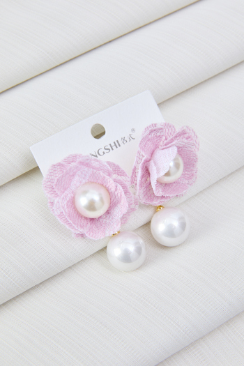 one pair new stylish pearl decor 925 sterling silver flower earrings(length:5cm)