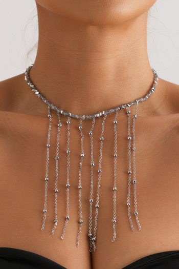 one pc stylish new tassels decor glass beaded adjustable necklace
