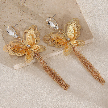 one pair new stylish rhinestone butterfly pendant alloy earrings