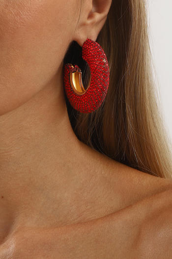 One pair new stylish 5 colors rhinestone decor c shape earrings