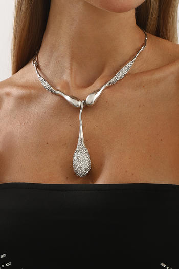 One pc stylish new rhinestone decor dripping water alloy necklace