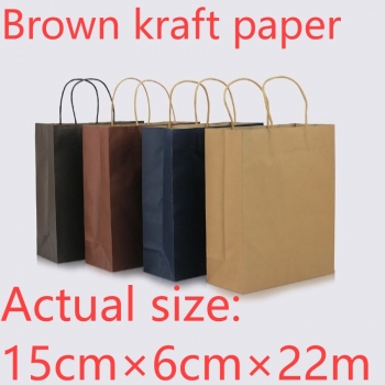 fifty pcs new vertical section brown kraft paper gift handbag(size:15cm×6cm×22cm)