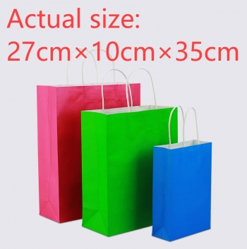 fifty pcs new vertical section green kraft paper gift handbag(size:27cm×10cm×35cm)
