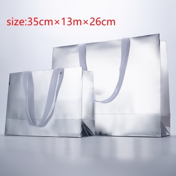 fifty pcs new sliver color art post paperboard with film clothing store opening paper bag gift bag (size:35cm×13m×26cm)