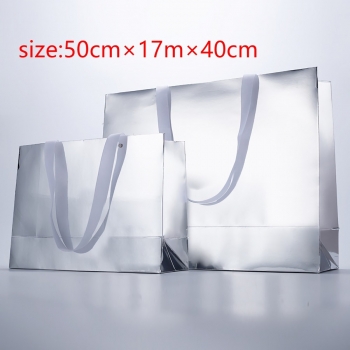 fifty pcs new sliver color art post paperboard with film clothing store opening paper bag gift bag (size:50cm×17m×40cm)