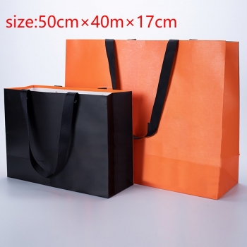 fifty pcs new orange & black contrast color art post paperboard with film clothing store opening paper bag gift bag (size:50cm×40m×17cm)