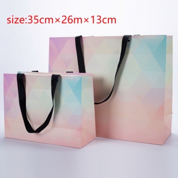 fifty pcs new multicolor ​art post paperboard with film clothing store opening paper bag gift bag (size:35cm×26m×13cm