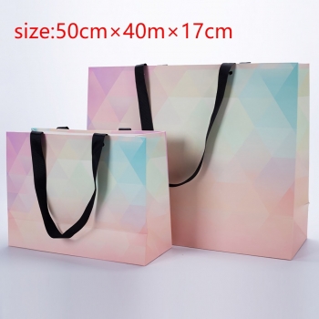 fifty pcs new multicolor art post paperboard with film clothing store opening paper bag gift bag (size:50cm×40m×17cm)
