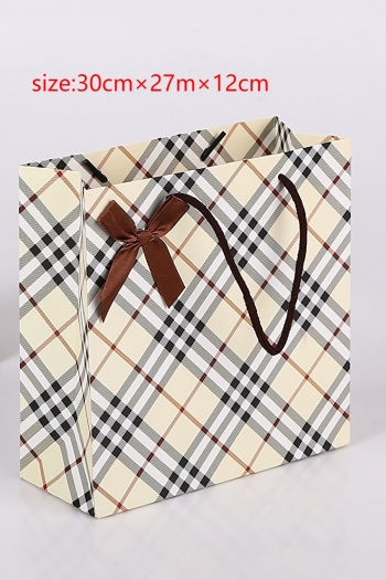 fifty pcs new art post paperboard bow plaid british style gift wedding festival gift bag (size:30cm×27m×12cm)