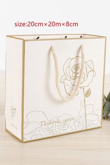 Fifty pcs new golden flowers white kraft paper gold border wedding gift bag (size:20cm×20m×8cm)