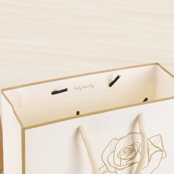 Fifty pcs new golden flowers white kraft paper gold border wedding gift bag (size:20cm×20m×8cm)