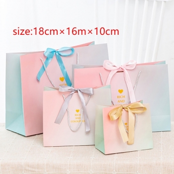 fifty pcs new gradient art post paperboard letter printing gold bowknot decor wedding gift bag (size:18cm×16m×10cm)