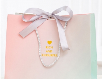 Fifty pcs new gradient art post paperboard letter printing gold bowknot decor wedding gift bag (size:25cm×20m×12.5cm)