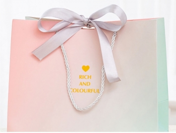 Fifty pcs new gradient art post paperboard letter printing gold bowknot decor wedding gift bag (size:36cm×25m×12cm)