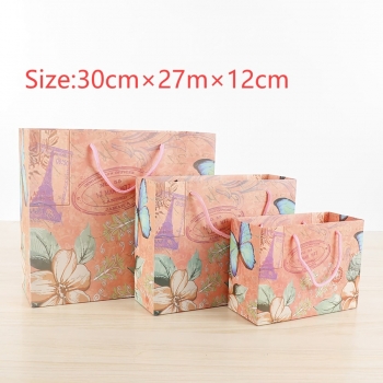 fifty pcs new art post paperboard eiffel tower pink portable clothing jewelry advertising gift bag (size:30cm×27m×12cm)