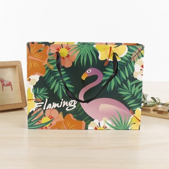 Fifty pcs new kraft paper flamingo festive supplies wedding candy portable packaging gift bag (size:28cm×21m×8cm)