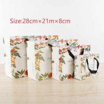 Fifty pcs new art post paperboard vintage plant shopping cosmetics clothing gift bag (size:28cm×21m×8cm)