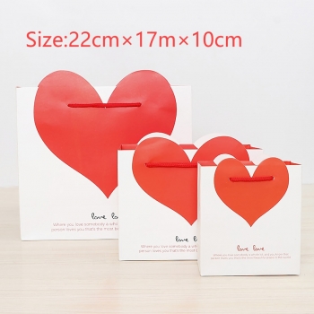 fifty pcs new art post paperboard fashion heart shape wedding wrapping cosmetics shopping gift bag (size:22cm×17m×10cm)