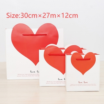 Fifty pcs new art post paperboard fashion heart shape wedding wrapping cosmetics shopping gift bag (size:30cm×27m×12cm)