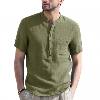 casual plus size non-stretch solid pocket button short sleeve men's t-shirt