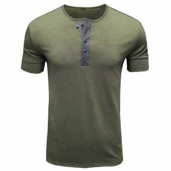 casual plus size slight stretch simple 6 colors button short sleeve men t-shirt
