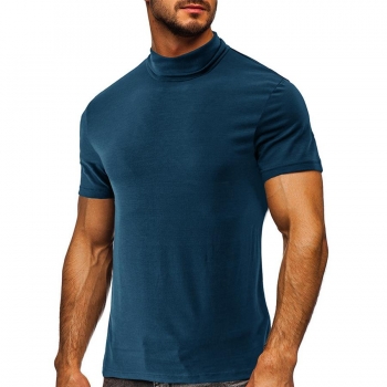 casual plus size slight stretch solid color high collar short sleeve men t-shirt