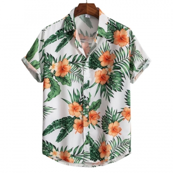 beach style plus size non-stretch flower leaf print short-sleeved men's shirt
