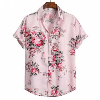 casual plus size non-stretch peony printing single-breasted men's shirt