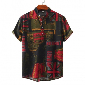 casual plus size non-stretch letter batch printing short sleeve men's shirt