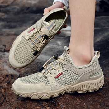 stylish 3-colors pu non-slip mesh breathable outdoor hiking men's sneakers
