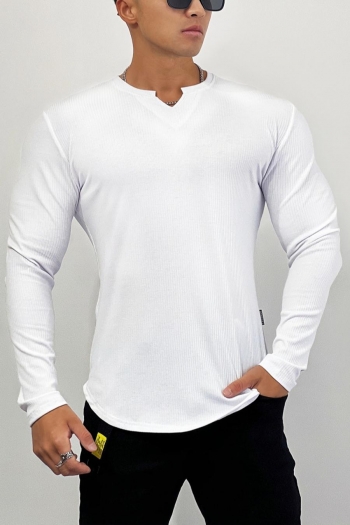 casual plus size slight stretch long sleeve v-neck men t-shirt size run small