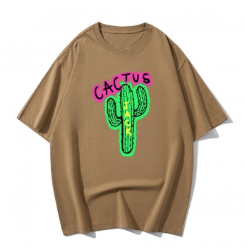casual plus size slight stretch cactus print cotton men t-shirt size run small