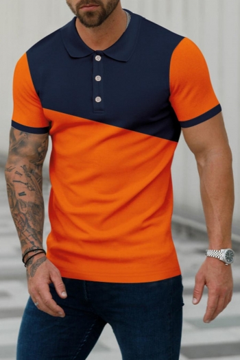 casual men plus size slight stretch 4 colors colorblock all-match polo shirt