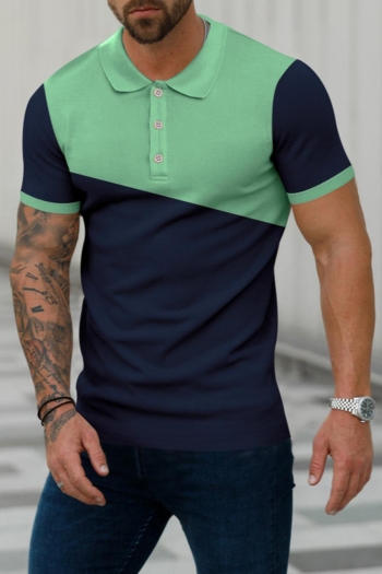 casual men plus size slight stretch 2 colors colorblock all-match polo shirt