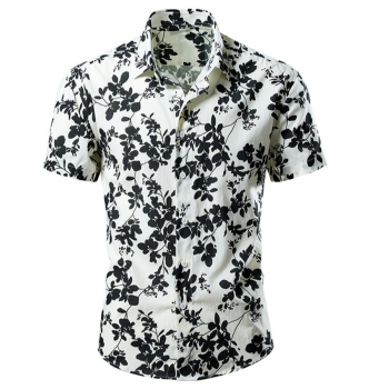 casual plus size non-stretch button flower print men shirt size run small#4