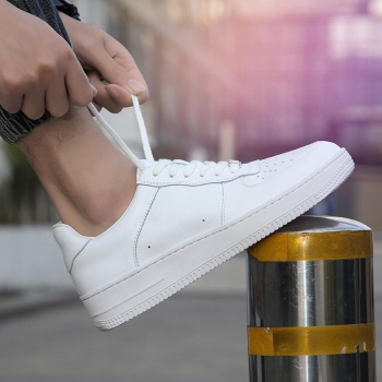 casual solid color breathable low-top lace-up all-match men's white shoes
