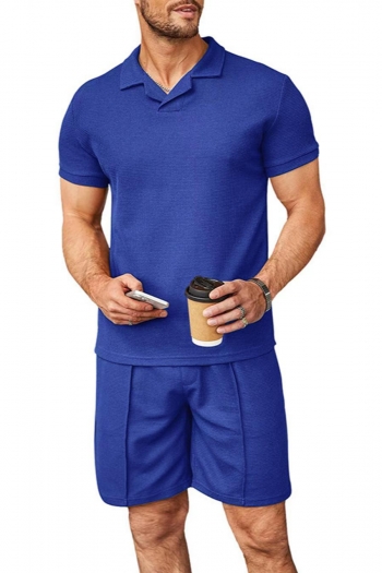 casual men plus size slight stretch 5 colors short sleeve top & shorts set