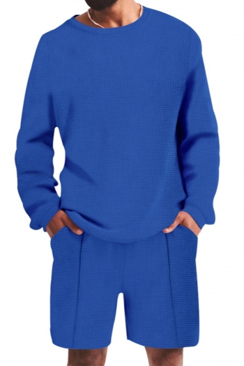 casual plus size men slight stretch waffle 5 colors long sleeve top & shorts set