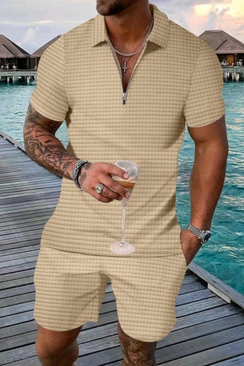 casual men plus size slight stretch waffle 5 colors top & shorts set