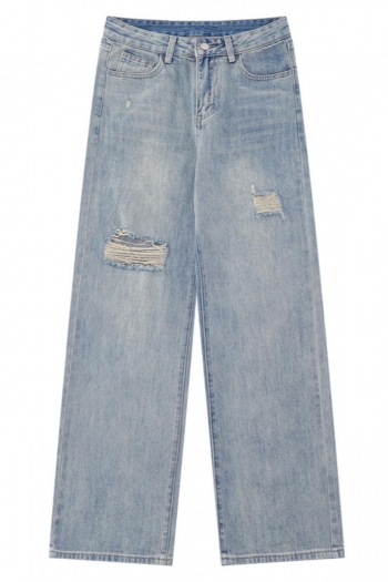 high street men non-stretch all-match straight ripped jeans(size run small)
