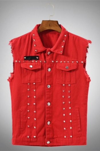 stylish plus size non-stretch button rivet pocket men denim vest size run small