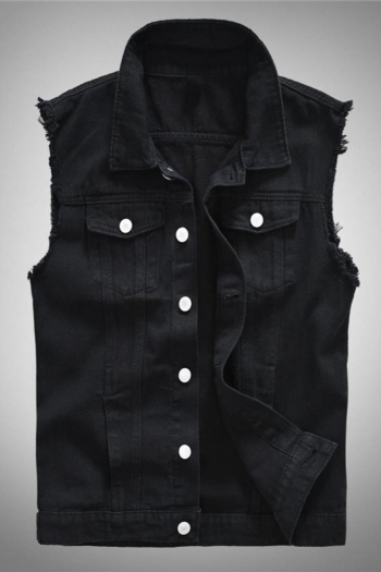 stylish plus size non-stretch solid button pocket men denim vest size run small