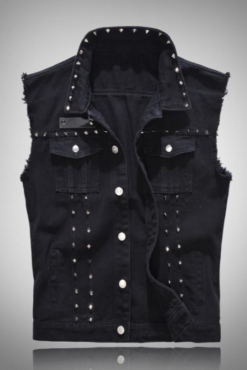 stylish plus size non-stretch rivet button pocket men denim vest size run small
