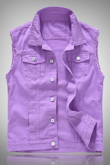 casual plus size non-stretch solid button pocket men denim vest size run small